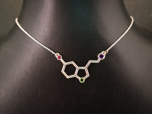 Collana Molecola di Serotonina in Argento e Pietre Preziose