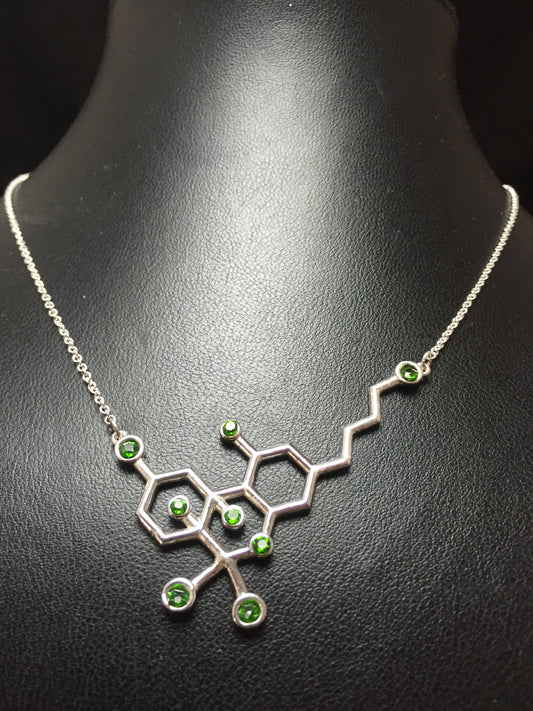 Collana Molecola di THC in Argento e Pietre Preziose